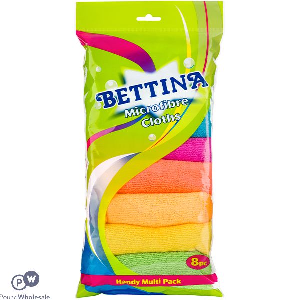 BETTINA MULTICOLOURED MICROFIBRE CLOTHS 8 PACK