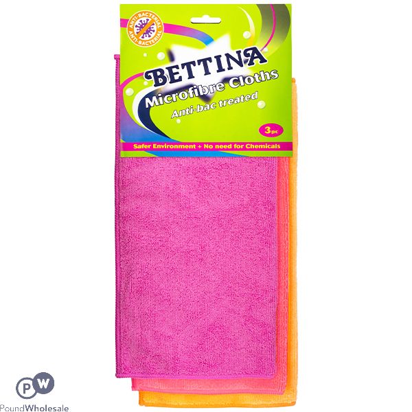 Bettina Anti-bacterial Microfibre Cloths Assorted Colours 3 Pack