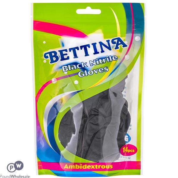 Bettina Ambidextrous Black Nitrile Gloves 14pc