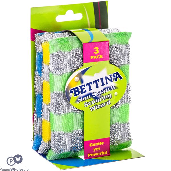 Bettina Assorted Colour Non-Scratch Scouring Wizards 3 Pack