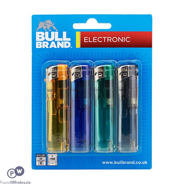 Bull Brand Electronic Assorted Colour Lighters 4 Pack