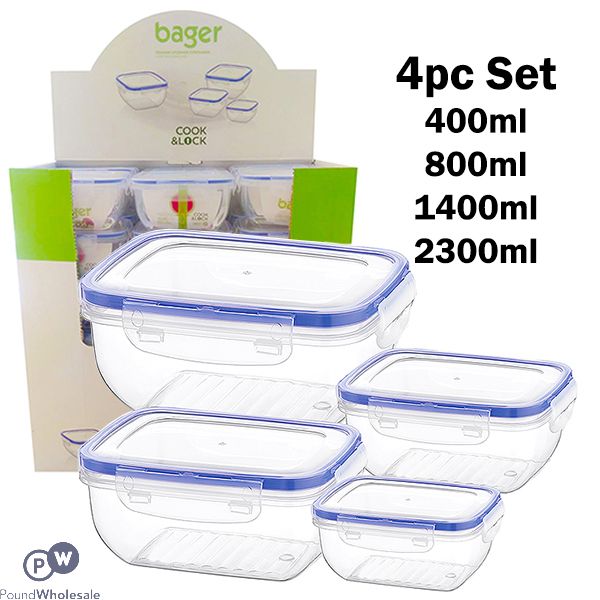 Bager Click & Lock Rectangular Food Storage Container Set 4pc