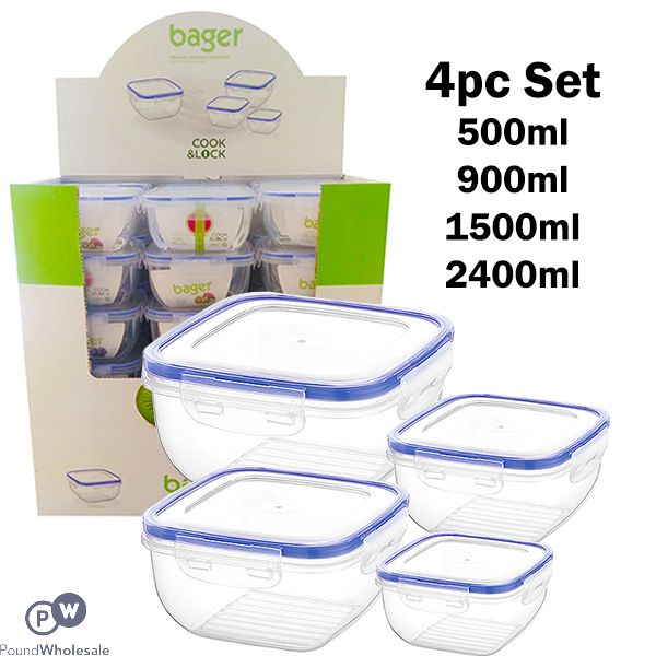 Bager Click & Lock Square Food Storage Container Set 4pc