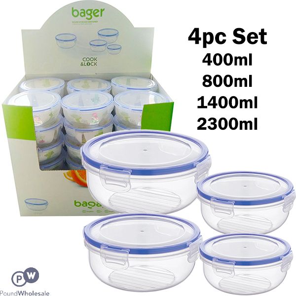 Bager Click & Lock Round Food Storage Container Set 4pc