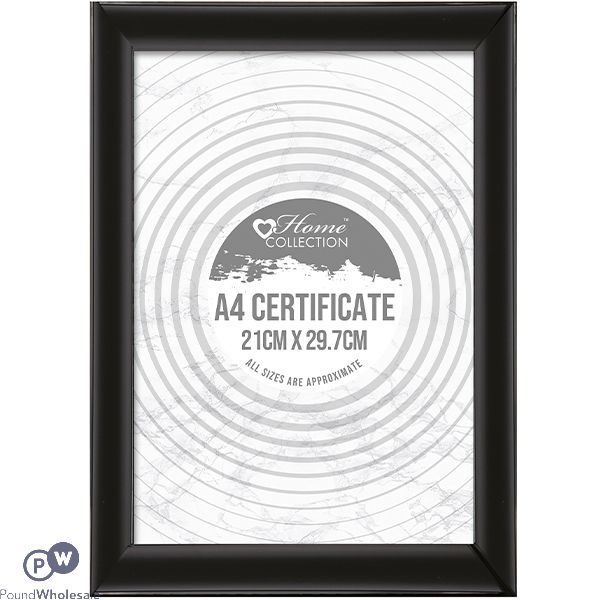 HOME COLLECTION A4 BLACK STYRENE CERTIFICATE FRAME 21CM X 29.7CM