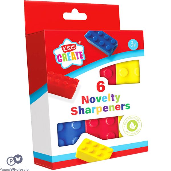 KIDS CREATE NOVELTY BRICK SHARPENERS ASSORTED COLOURS 6 PACK