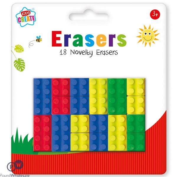 Kids Create Brick Shape Erasers Assorted Colours 18 Pack