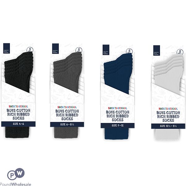 Creative Little Thinkers Boys Cotton Rich Ribbed Socks 5 Pack Assorted