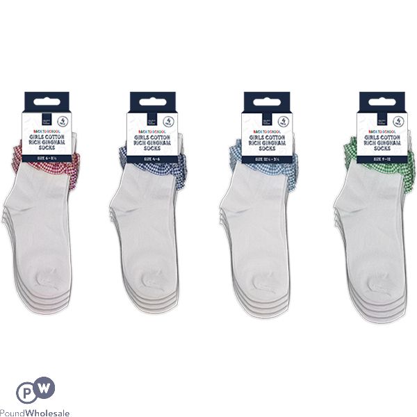 Creative Little Thinkers Girls Cotton Rich Gingham Socks 4 Pack Assorted
