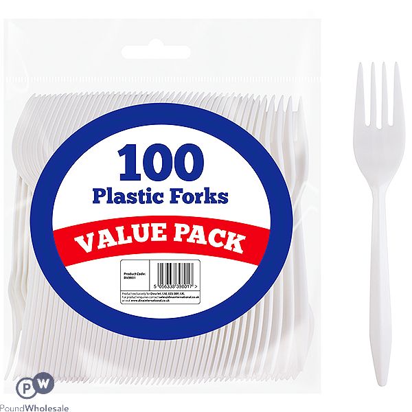 DID WHITE DISPOSABLE PLASTIC FORKS 100 PACK