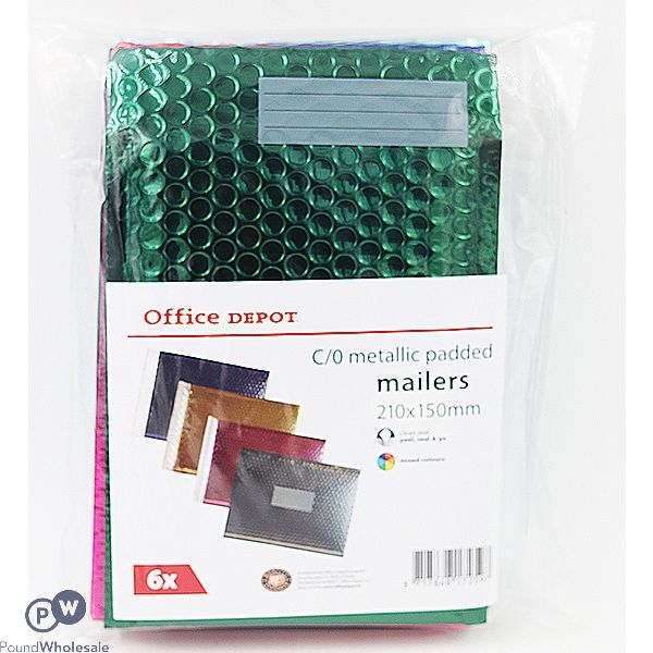 C/0 Metallic Padded Mailer Bags Assorted Colours 6 Pack