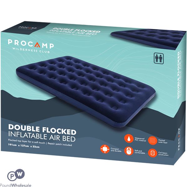 PROCAMP DOUBLE FLOCKED INFLATABLE AIR BED 191CM X 137CM X 22CM