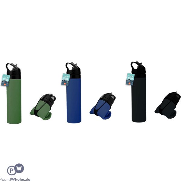 PROCAMP FOLDABLE SILICONE WATER BOTTLE 600ML ASSORTED COLOURS