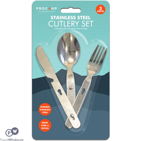 PROCAMP STAINLESS STEEL CAMPING CUTLERY SET 3PC