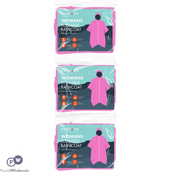 Procamp Pink Woman's Reusable Waterproof Raincoat Assorted Sizes