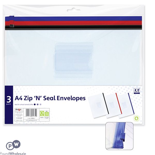 A4 Zip 'n' Seal Envelopes 3-pack