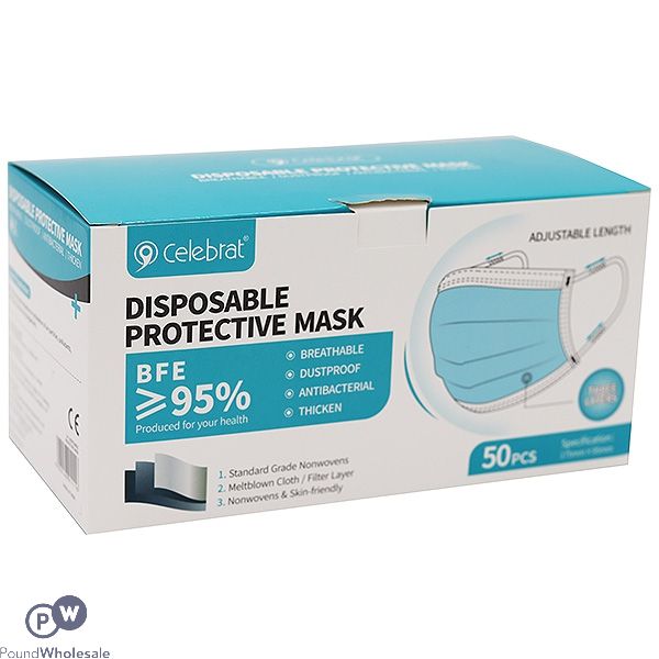 Celebrat 3-ply Disposable Protective Mask ≥95% Bfe 50pc