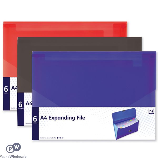 A4 6 POCKET EXPANDING FILE ASSORTED COLOURS