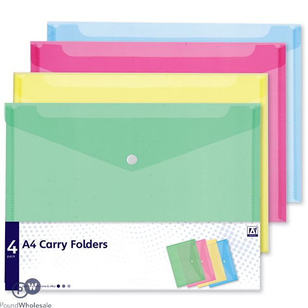 A4 CARRY FOLDERS ASSORTED COLOURS 3 PACK