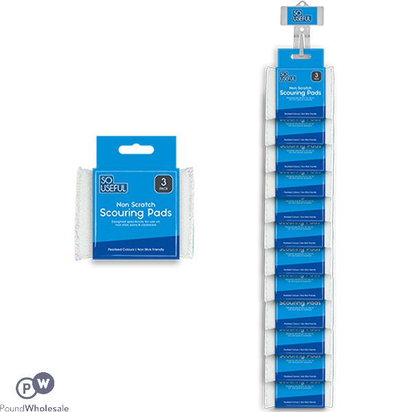 So Useful Pearl Non-scratch Scouring Pads 3 Pack Clip Strip