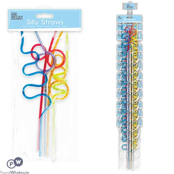So Useful Assorted Plastic Silly Straws 5 Pack Clip Strip