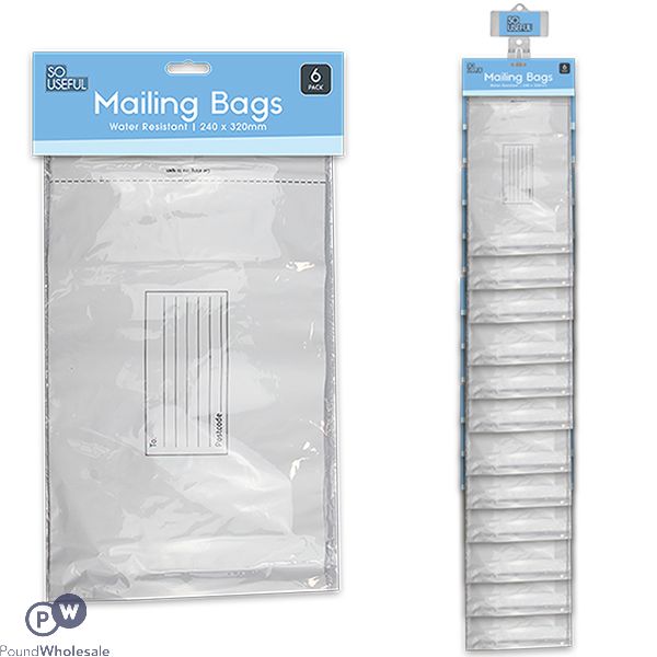 So Useful Self-sealing White Water-resistant Mailing Bags 6 Pack 24cm X 32cm Clip Strip