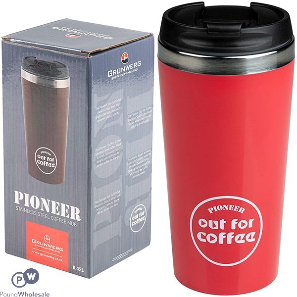 Grunwerg Pioneer Stainless Steel Coffee Mug Red 0.42l