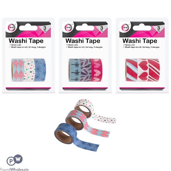 DID Washi Tape 15mm X 3m 3 Pack Assorted