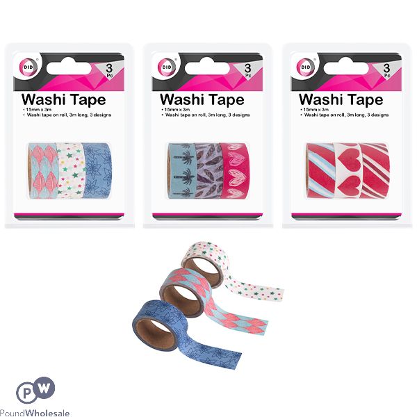 DID WASHI TAPE 15MM X 3M 3 PACK ASSORTED