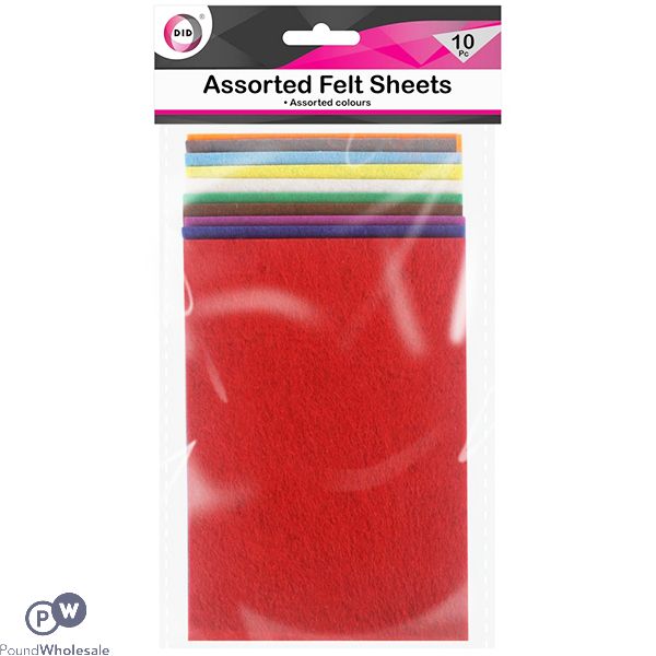 DID ASSORTED COLOUR FELT SHEETS 10 PACK