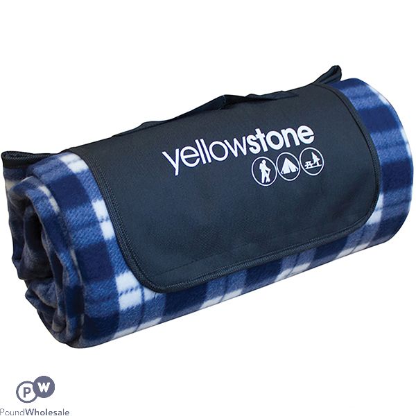 Yellowstone Luxury Fleece Blue Tartan Picnic Rug 200 X 150cm