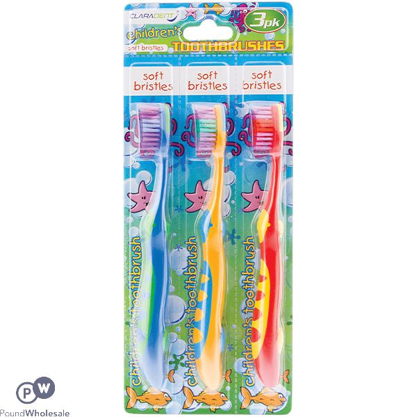 Claradent Assorted Colour Soft Bristle Children's Toothbrushes 3 Pack