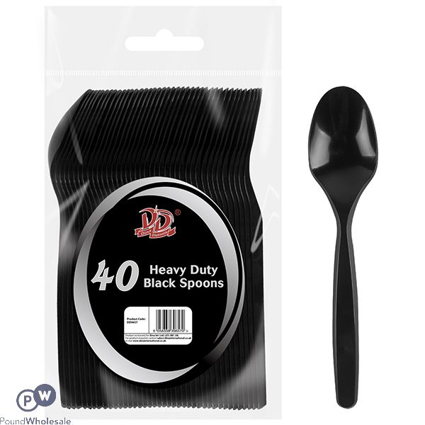 Deluxe Disposable Heavy Duty Black Spoons 40 Pack
