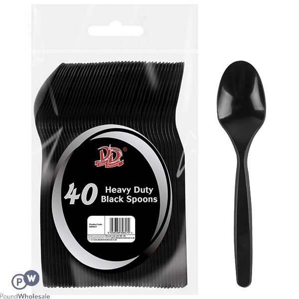 DELUXE DISPOSABLE HEAVY DUTY BLACK SPOONS 40 PACK