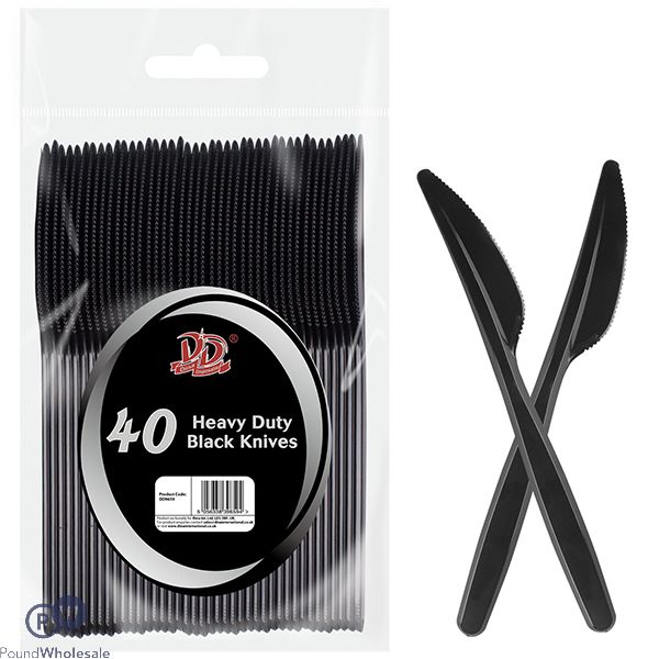 DELUXE DISPOSABLE HEAVY DUTY BLACK KNIVES 40 PACK