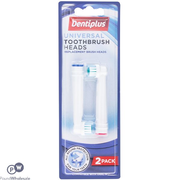 DENTIPLUS REPLACEMENT UNIVERSAL TOOTHBRUSH HEADS 2 PACK