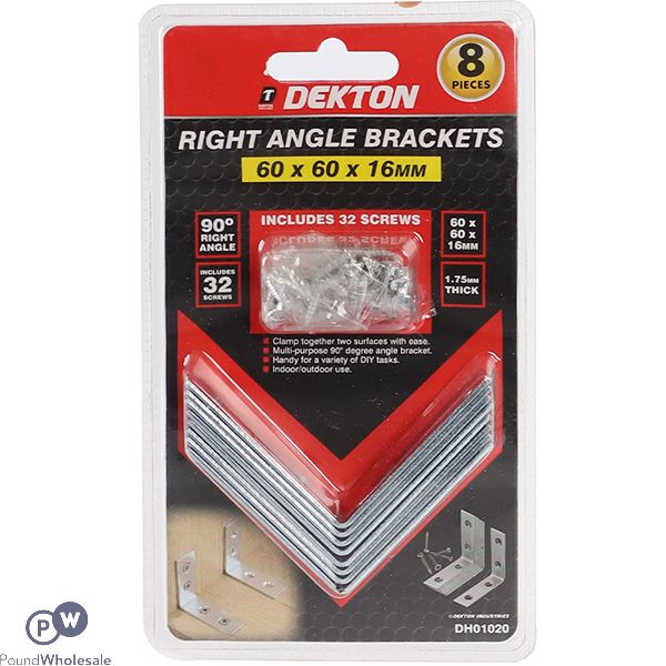 Dekton Right Angle Brackets 60mm X 60mm X 16mm 8 Pack