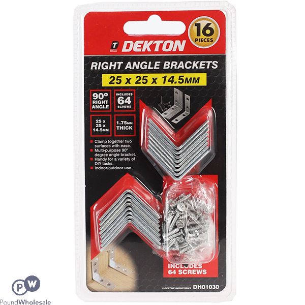 Dekton Right Angle Brackets 25mm X 25mm X 14.5mm 16 Pack