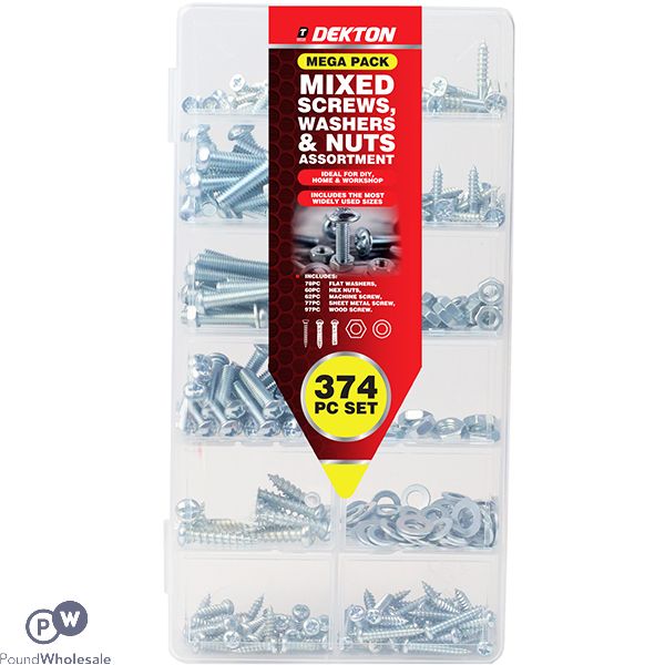 Dekton Mixed Screws, Washers & Nuts Assortment Mega Pack 374pc