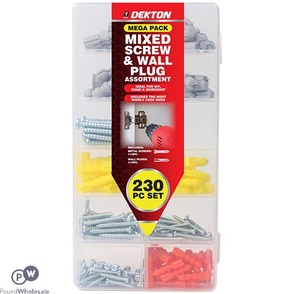 Dekton Mixed Screw & Wall Plug Assortment Mega Pack 230pc