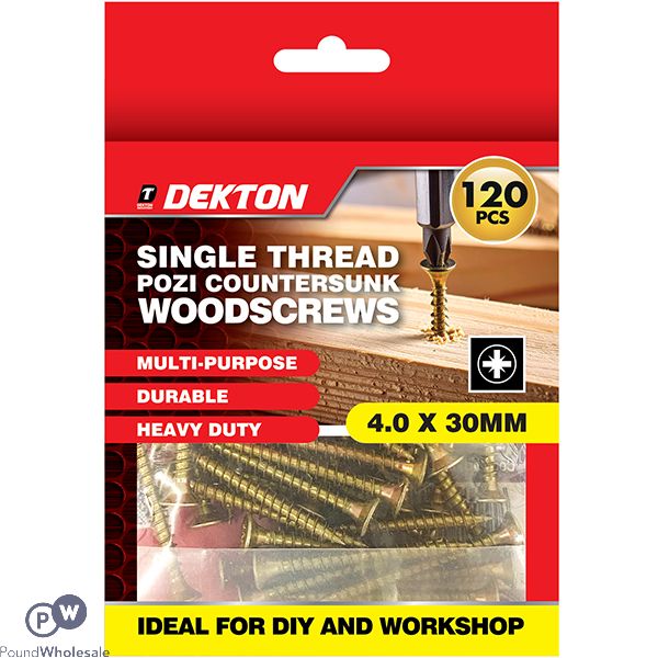 Dekton Single Thread Pozi Countersunk Wood Screws 4.0 X 30mm 120 Pack