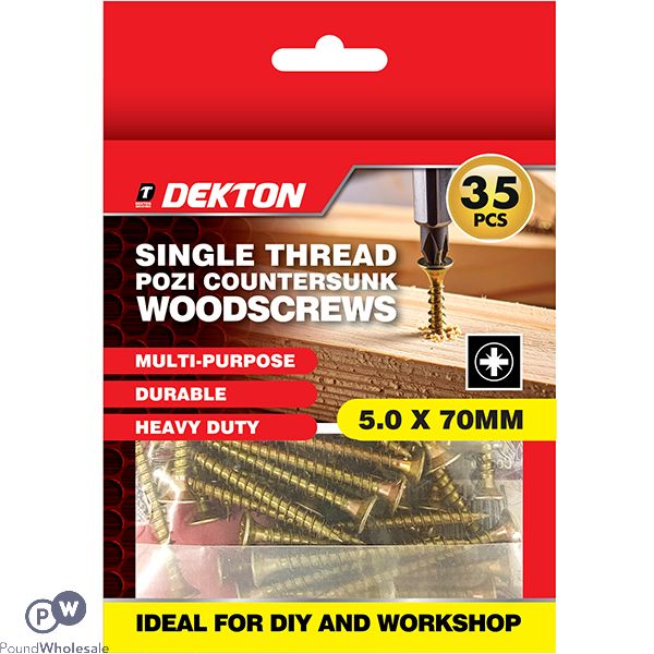 Dekton Single Thread Pozi Countersunk Wood Screws 5.0 X 70mm 35 Pack