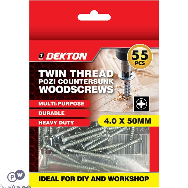 Dekton Twin Thread Pozi Countersunk Wood Screws 4.0 X 50mm 55 Pack