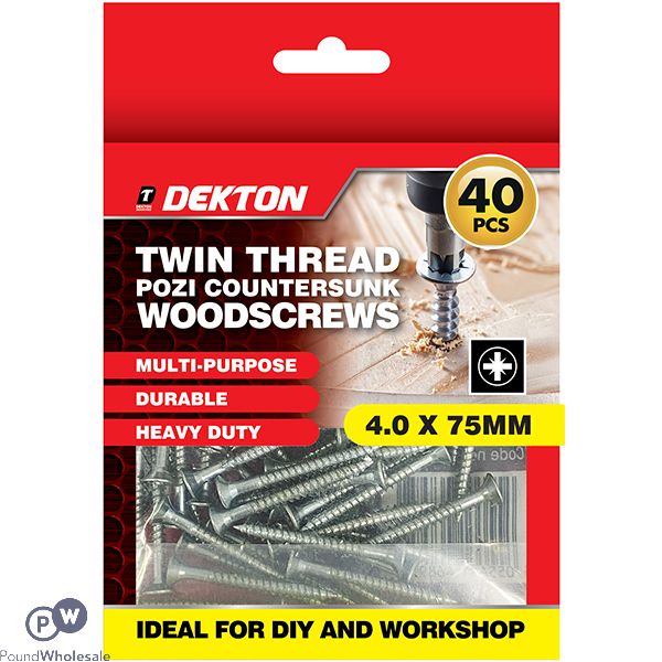 Dekton Twin Thread Pozi Countersunk Wood Screws 4.0 X 75mm 40 Pack