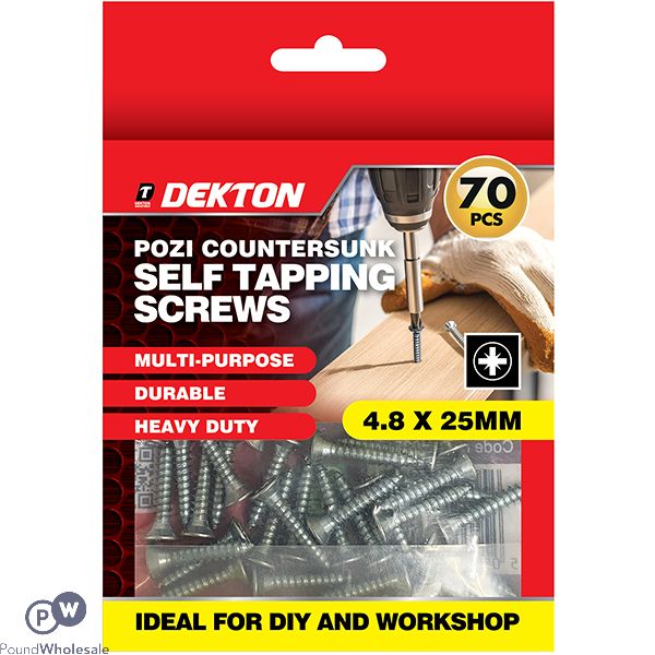 Dekton Pozi Countersunk Self Tapping Screws 4.8 X 25mm 70 Pack