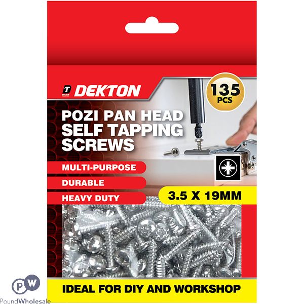 Dekton Pozi Pan Head Self Tapping Screws 3.5 X 19mm 135 Pack