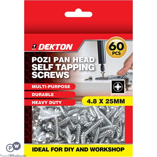 Dekton Pozi Pan Head Self Tapping Screws 4.8 X 25mm 60 Pack