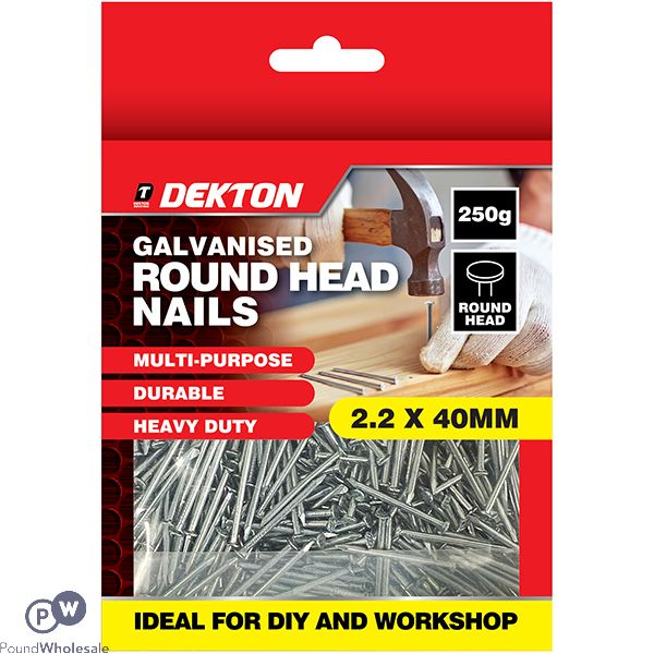 Dekton Galvanised Round Head Nails 2.2 X 40mm 250g