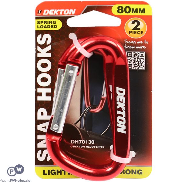 Dekton Spring-loaded Carabiner Snap Hooks 80mm 2 Pack