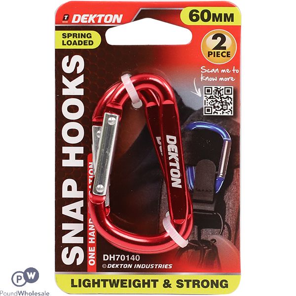 Dekton Spring-loaded Carabiner Snap Hooks 60mm 2 Pack